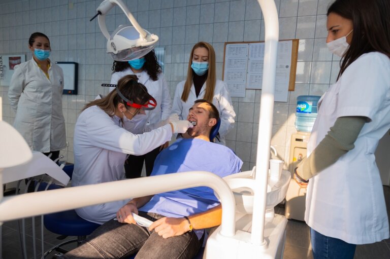 Dentistry students training on a patients in the University of East Sarajevo